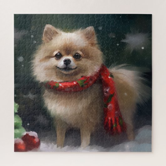 Pommerse Hond in Sneeuw Kerstmis Legpuzzel (Verticaal)