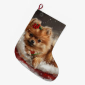 Pommerse Hond Kerstfeest Grote Kerstsok (Voorkant (Hangend))