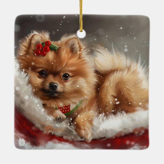 Pommerse Hond Kerstfeest Keramisch Ornament (Achterkant)