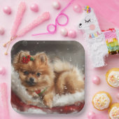 Pommerse Hond Kerstfeest Papieren Bordje (Feest)