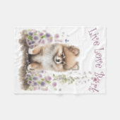 Pommerse Hond Mom Floral Fleece Deken (Voorkant (Horizontaal))