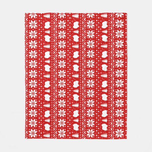 Pommerse Hond Silhouetten Kerstpatroon Rood Fleece Deken (Voorkant)