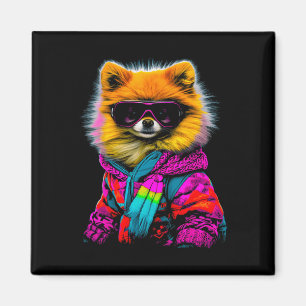 Pommerse Hond Winter Sport Ski Snowboard Magneet