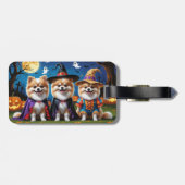 Pommerse Honden Pompoen Halloween Grappig Bagagelabel (Achterkant horizontaal)