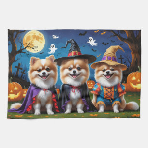 Pommerse Honden Pompoen Halloween Grappig Theedoek