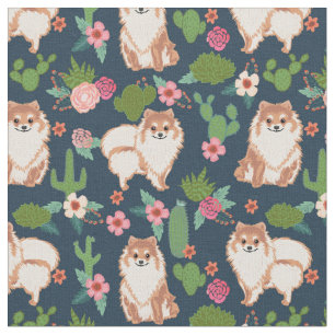 pommerse hondencactus floral navy blue stof