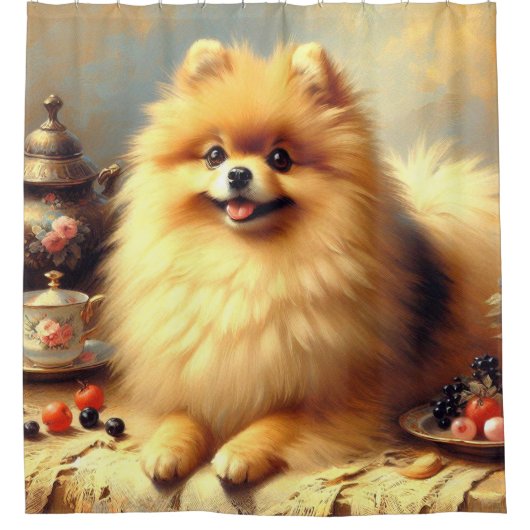 Pommerse hondenschildering Douchegordijn (Voorkant)