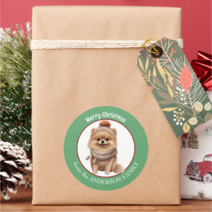 Pommerse Hondenwintersjaal en Pet Kerst Ronde Sticker