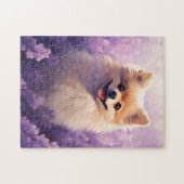 Pommerse in Lavendel veld Legpuzzel (Horizontaal)