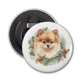 Pommerse Kerstkrans Feestelijke Pup Button Flesopener (Voorkant)