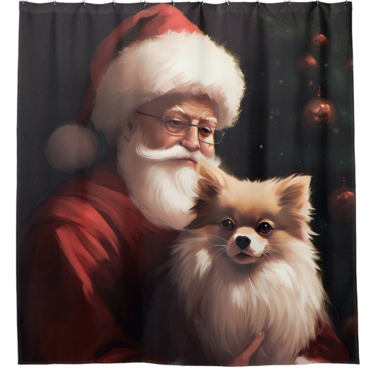 Pommerse met Sinterklaas Feestelijke Kerstmis Douchegordijn (Voorkant)