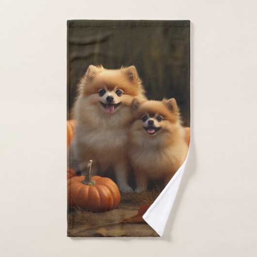 Pommerse Puppy Herfst Verrukking Pompoen Bad Handdoek (Handdoek)
