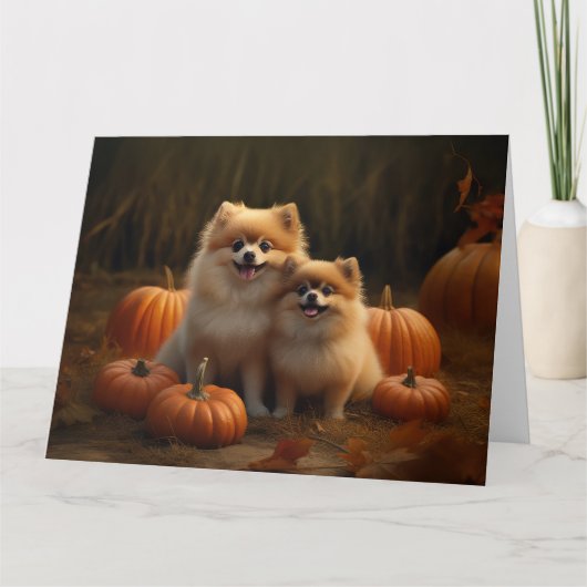 Pommerse Puppy Herfst Verrukking Pompoen Kaart (Voorkant)
