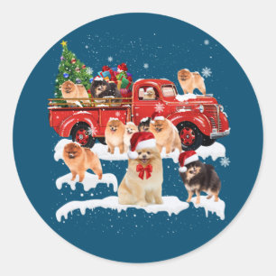 Pommerse Riding Red Truck Xmas kerst Ronde Sticker