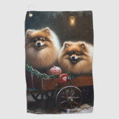 Pommerse Sneeuwslee Kerstdecoratie Golfhanddoek (Voorkant)