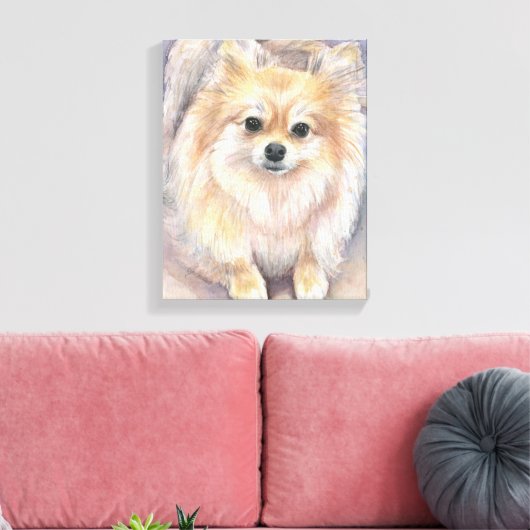 Pommerse Waterverf Schilderij Pom Canvas Print (Insitu (Woonkamer))