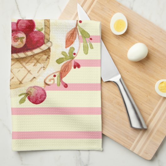 Pommes d'aquarelle dans Panier Serviette de cuisin (Quart Plié)