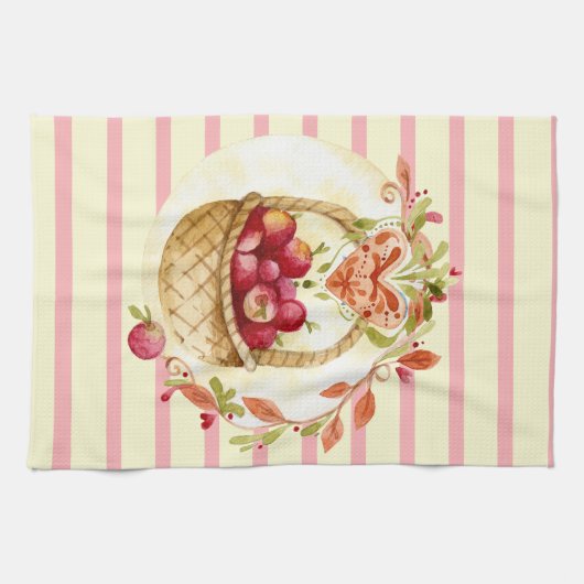 Pommes d'aquarelle dans Panier Serviette de cuisin (Horizontal)