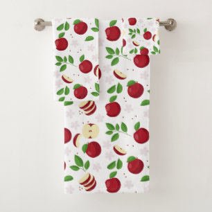 Pommes rouges, fleurs et Motif de verdure