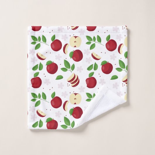 Pommes rouges, fleurs et Motif de verdure (Gant de toilette)