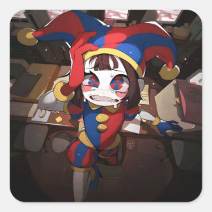 Pomni (The Amazing Digital Circus) - Angstig Offic Vierkante Sticker