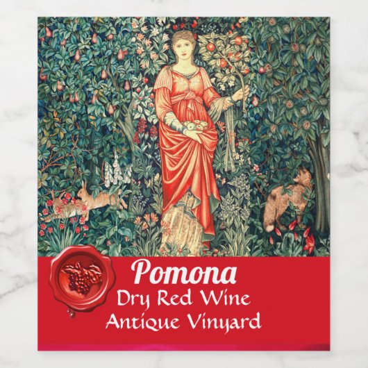 POMONA MET VRUCHTEN IN HET GROEN, BOSDIEREN WIJN ETIKET (Enkel label)