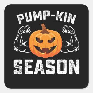 Pomp Kin Seizoen Pompoen Gym Workout Fitness Vierkante Sticker