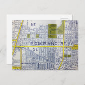 Pompano Beach, FL Vintage Map Briefkaart (Voorkant / Achterkant)