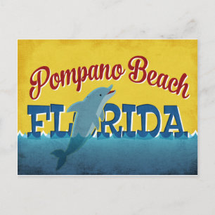 Pompano Beach Florida Dolphin Retro Vintage Travel Briefkaart