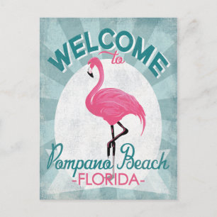 Pompano Beach Florida Pink Flamingo Retro Briefkaart