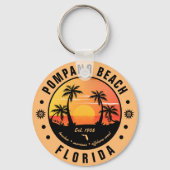 Pompano Beach Florida Retro Sunset Souvenir 80s Sleutelhanger (Achterkant)