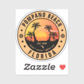 Pompano Beach Florida Retro Sunset Souvenir 80s Sticker (Vel)