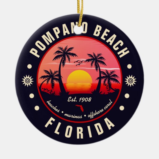 Pompano Beach Florida Retro Sunset Souvenir Keramisch Ornament (Voorkant)