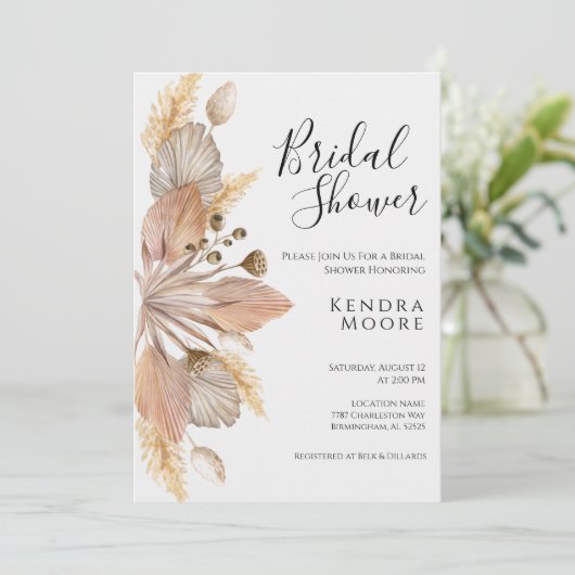 Pompas Grass Nuptiale Douche Invitation Standard (Debout devant)