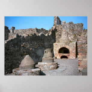 Pompeii, bakkerij, met molenstenen en oven poster