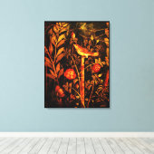 POMPEII COLLECTIE NIGHTINGALE MET ROZEN, rood Canvas Afdruk (Insitu (Houten vloer))