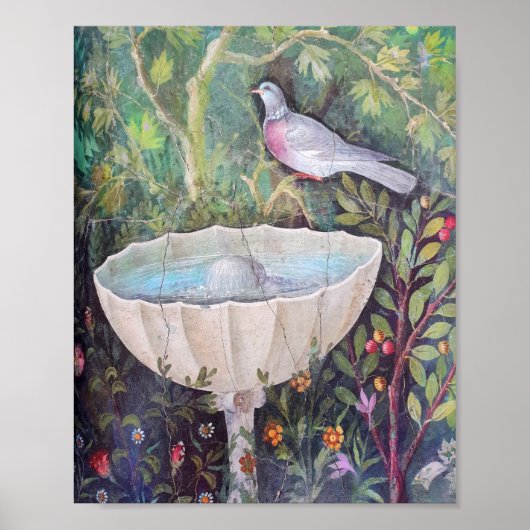 Pompeii Fresco van Pigeon over een fontein Poster (Voorkant)
