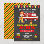 Pompier Anniversaire Invitation Chalkboard (Devant / Derrière)