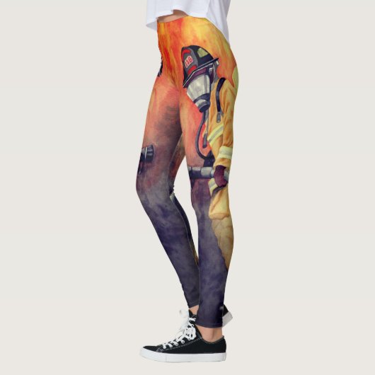 Pompier Aquarelle Peinture Leggings Fireman (Gauche)