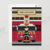 Pompier avec carte postale Moteur de feu (Devant / Derrière)