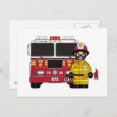 Pompier avec carte postale Moteur de feu (Devant / Derrière)