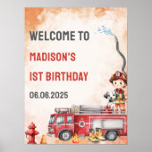 Pompier Camion 1er Affiche de bienvenue d'annivers (Devant)