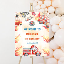 Pompier Camion Affiche de bienvenue fête d'anniver