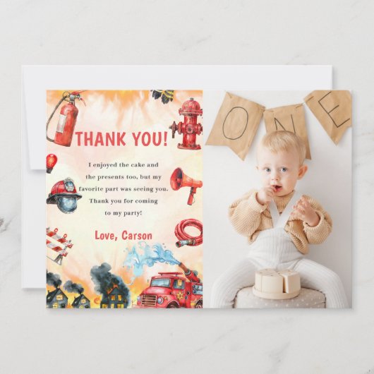 Pompier Camion Carte de remerciements d'anniversai (Devant)