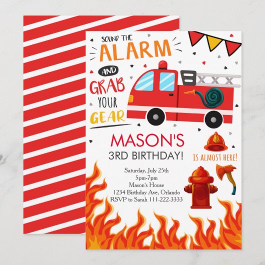 Pompier Camion Invitation de fête d'anniversaire (Devant / Derrière)