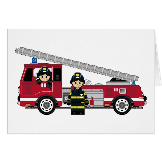 Pompier de bande dessinée et pompe à incendie (Devant horizontal)