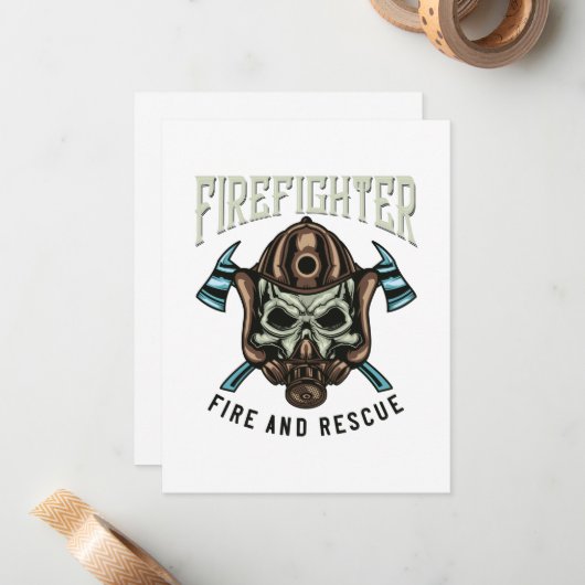 Pompier et Secourir carte de note (Devant/Arrière en situation)