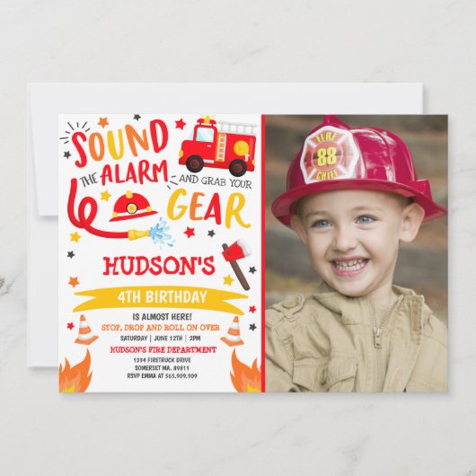 Pompier Invitation Anniversaire Fireman Party (Devant)