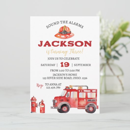 Pompier Invitation Anniversaire Fireman Party (Debout devant)