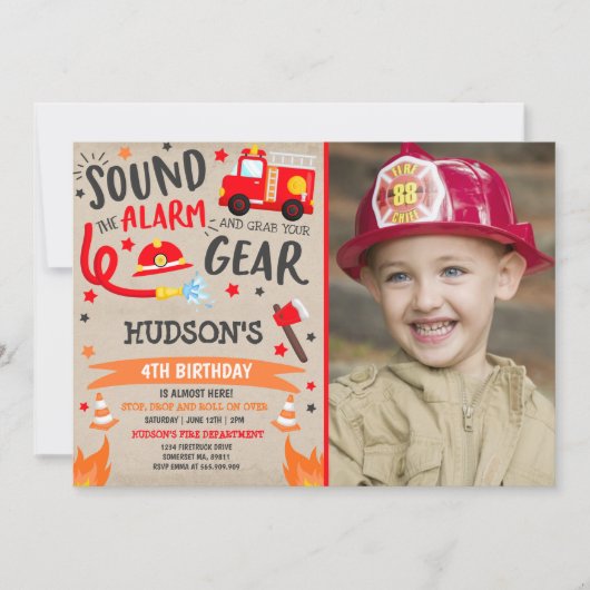 Pompier Invitation Anniversaire Fireman Party (Devant)